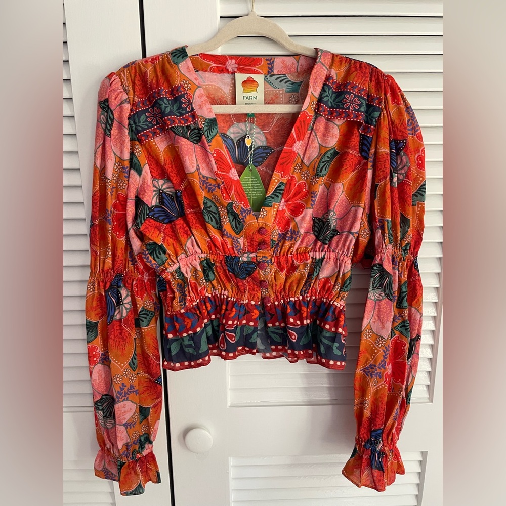Farm Rio Marias Cotton Voile Crop Blouse